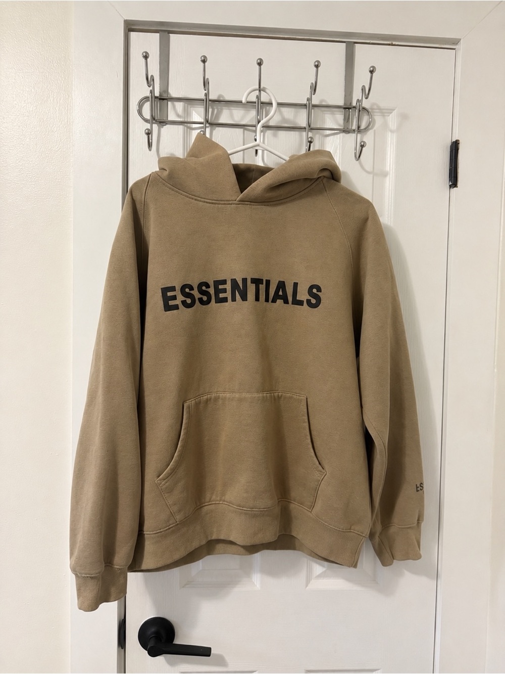 Essentials Khaki Pullover Hoodie with Black Logo